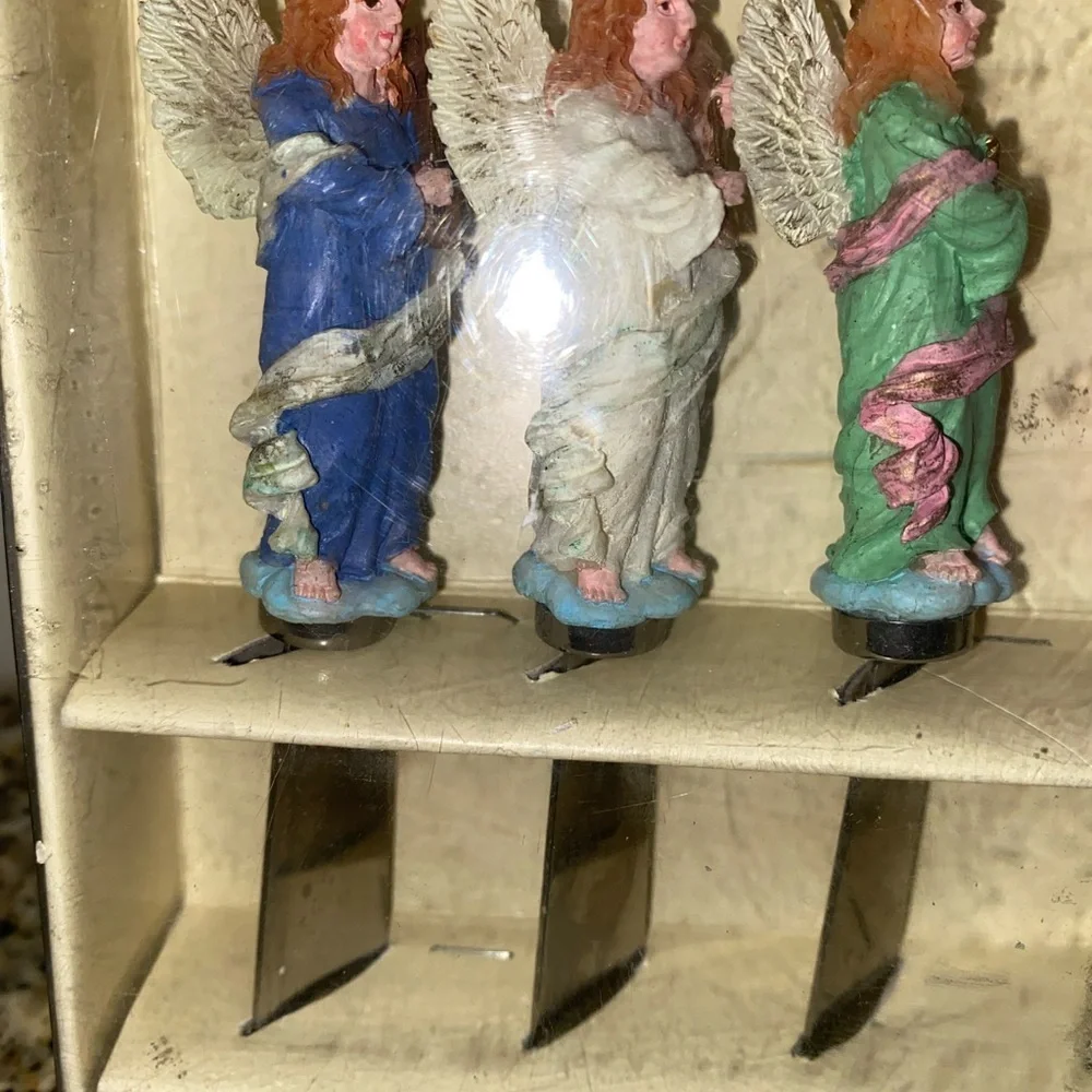 4 Vintage Ceramic Angel Themed Religious Cheese Butter Spreaders Pink Green Blue